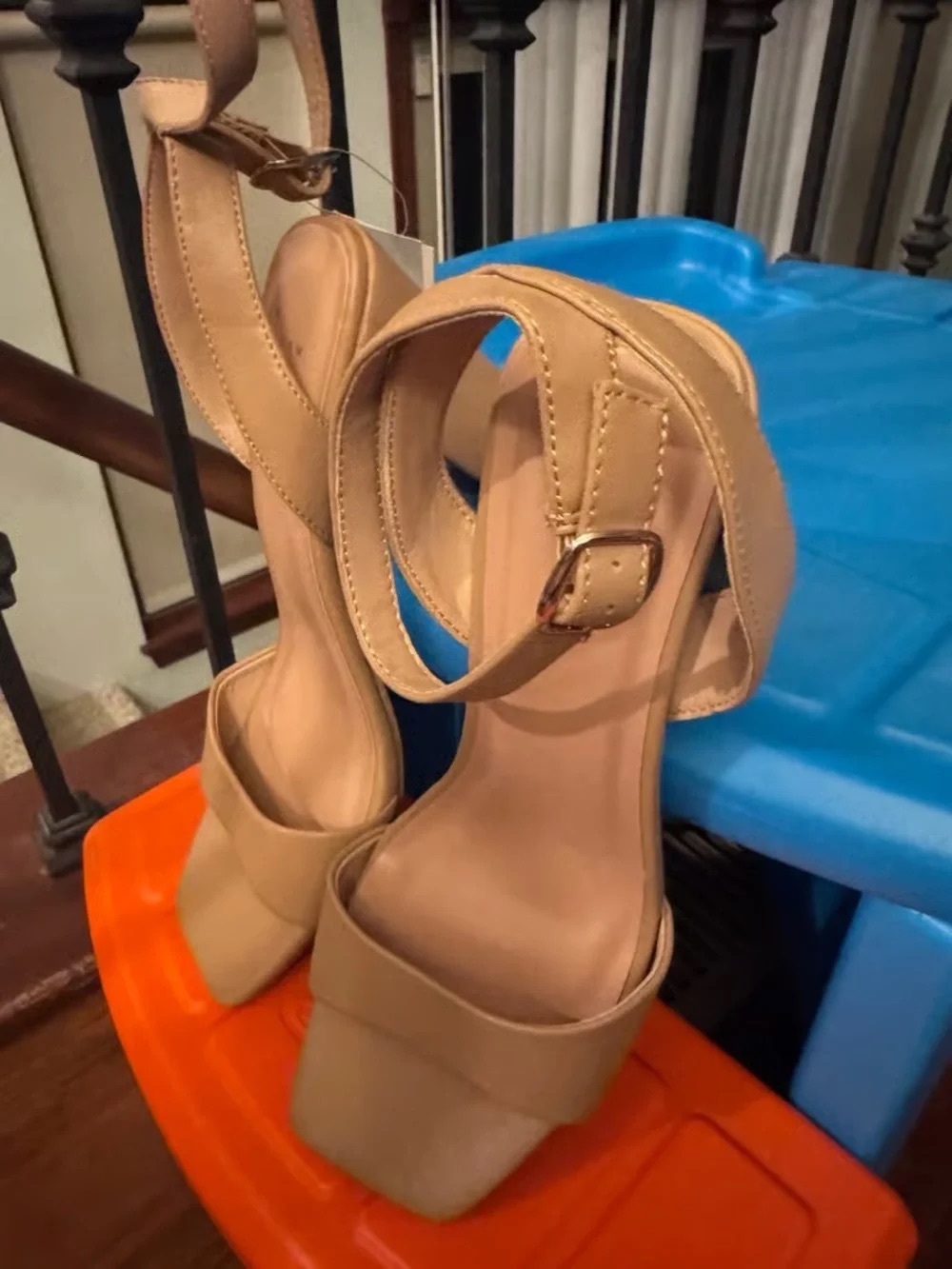 Womens Tan Platform Ankle-Strap Sandals